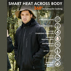 Mens USB Heated Jacket with Hood and Adjustable Heating Zones