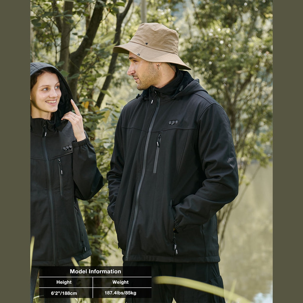 Mens USB Heated Jacket with Hood and Adjustable Heating Zones