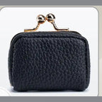Mini Leather Jewelry Travel Case with Kiss Lock Clasp and Ring Slots