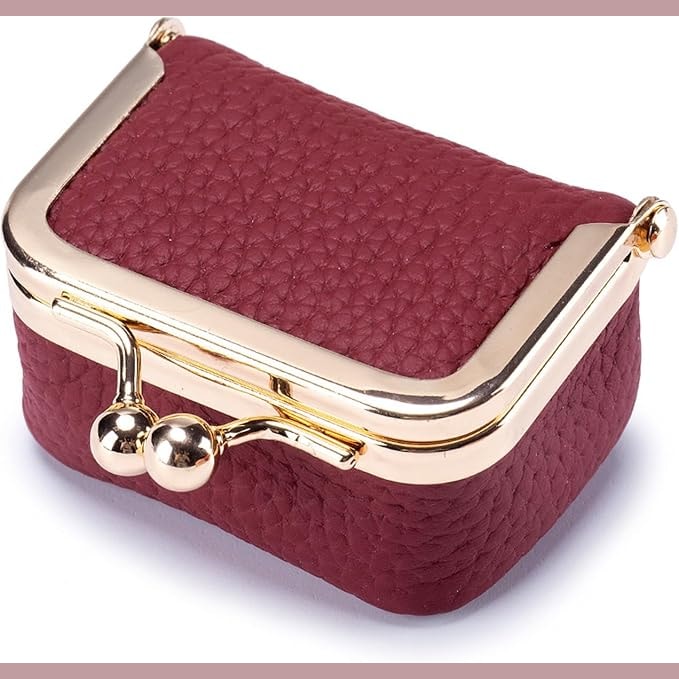 Mini Leather Jewelry Travel Case with Kiss Lock Clasp and Ring Slots
