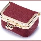 Mini Leather Jewelry Travel Case with Kiss Lock Clasp and Ring Slots