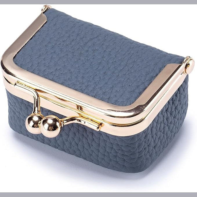 Mini Leather Jewelry Travel Case with Kiss Lock Clasp and Ring Slots