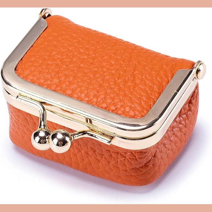 Mini Leather Jewelry Travel Case with Kiss Lock Clasp and Ring Slots