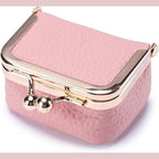 Mini Leather Jewelry Travel Case with Kiss Lock Clasp and Ring Slots