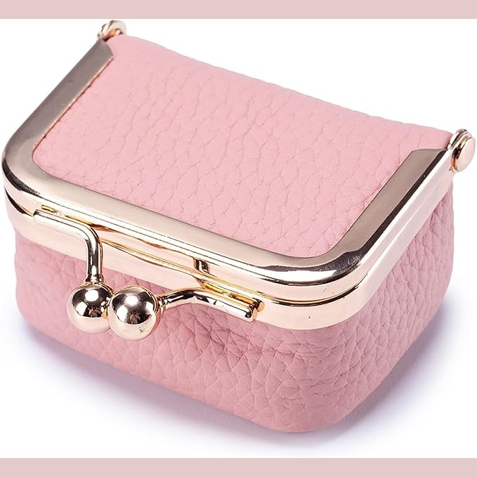 Mini Leather Jewelry Travel Case with Kiss Lock Clasp and Ring Slots