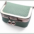 Mini Leather Jewelry Travel Case with Kiss Lock Clasp and Ring Slots