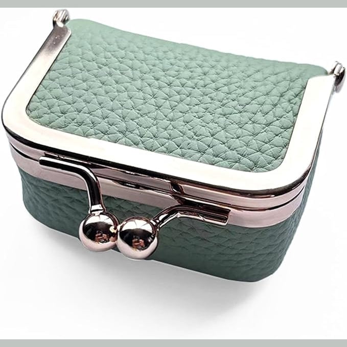 Mini Leather Jewelry Travel Case with Kiss Lock Clasp and Ring Slots