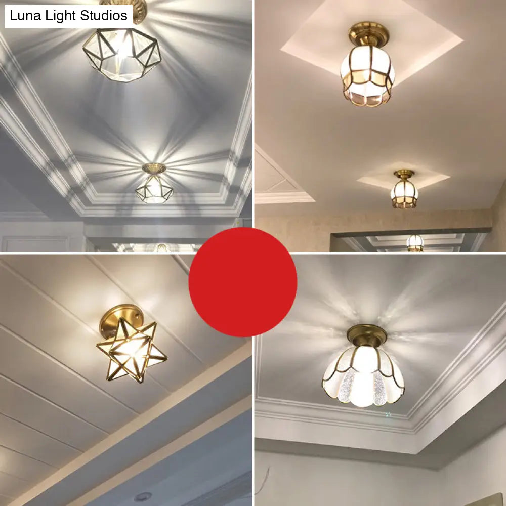 Vintage Brass and Glass Semi-Flush Mount Ceiling Light — Harbor Light Co.