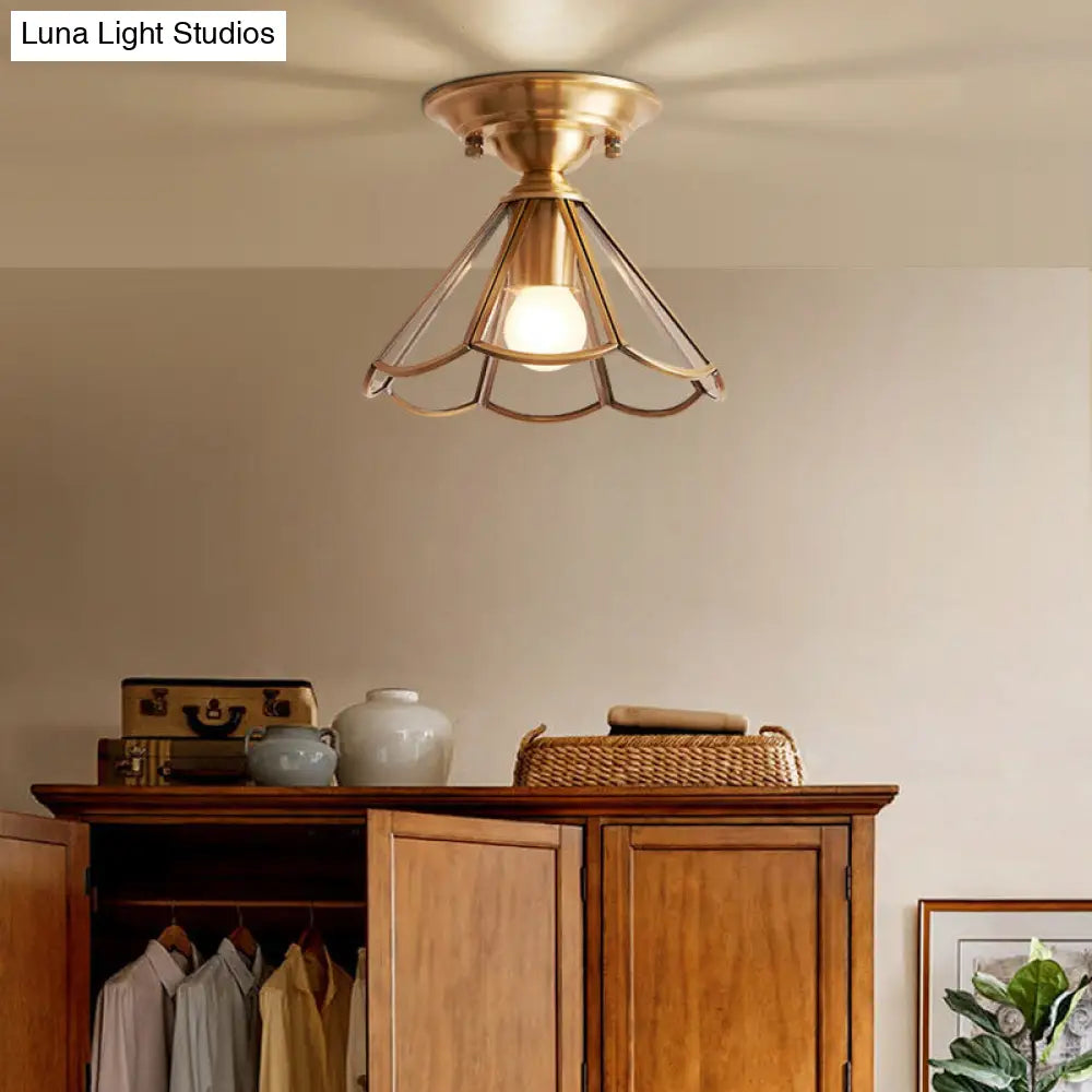 Vintage Brass and Glass Semi-Flush Mount Ceiling Light — Harbor Light Co.