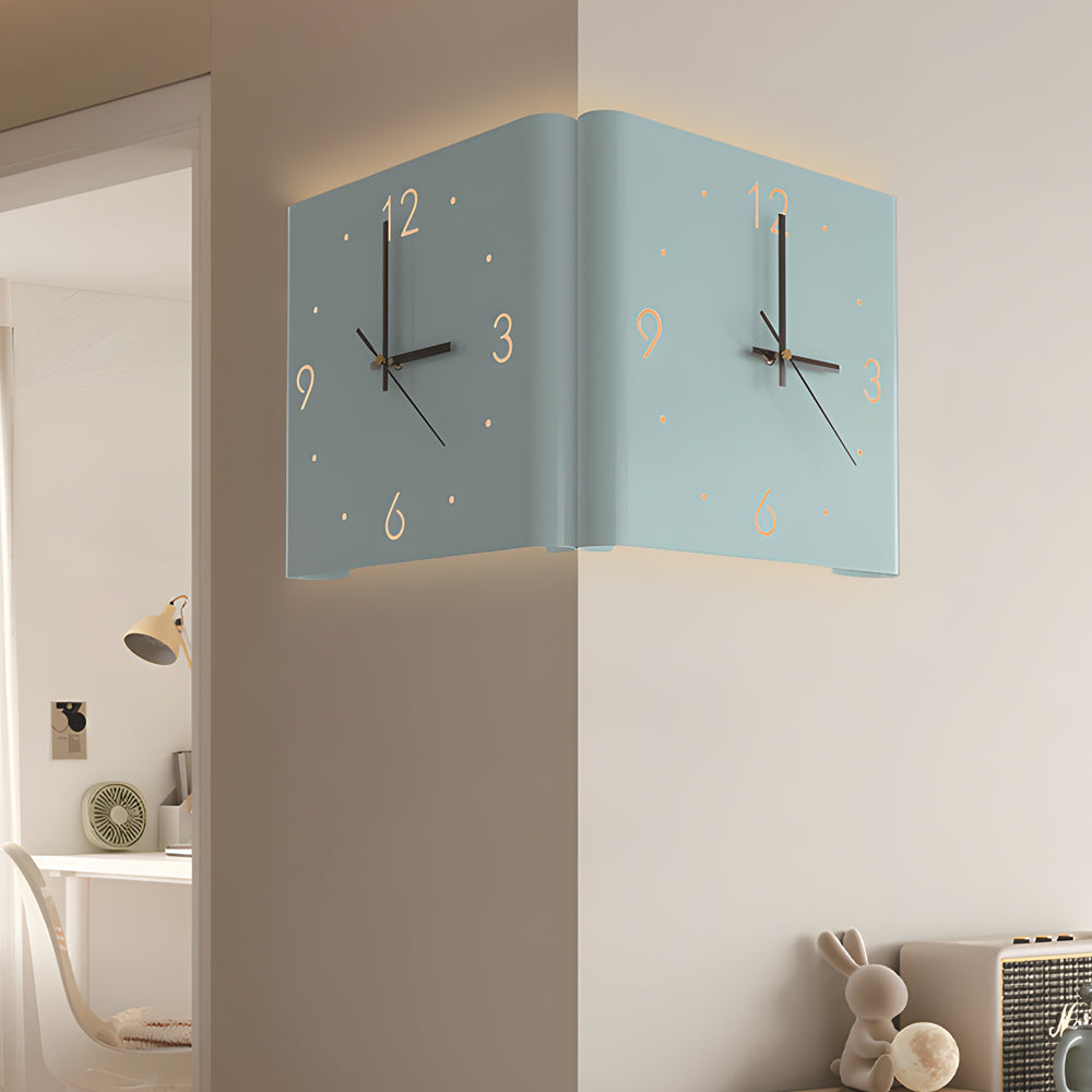 Corner Wall Clock Wall Sconce with Backlit LED Light