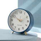 Modern Scandinavian Silent Table Clock with Metal Case and Brass Legs