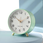 Modern Scandinavian Silent Table Clock with Metal Case and Brass Legs