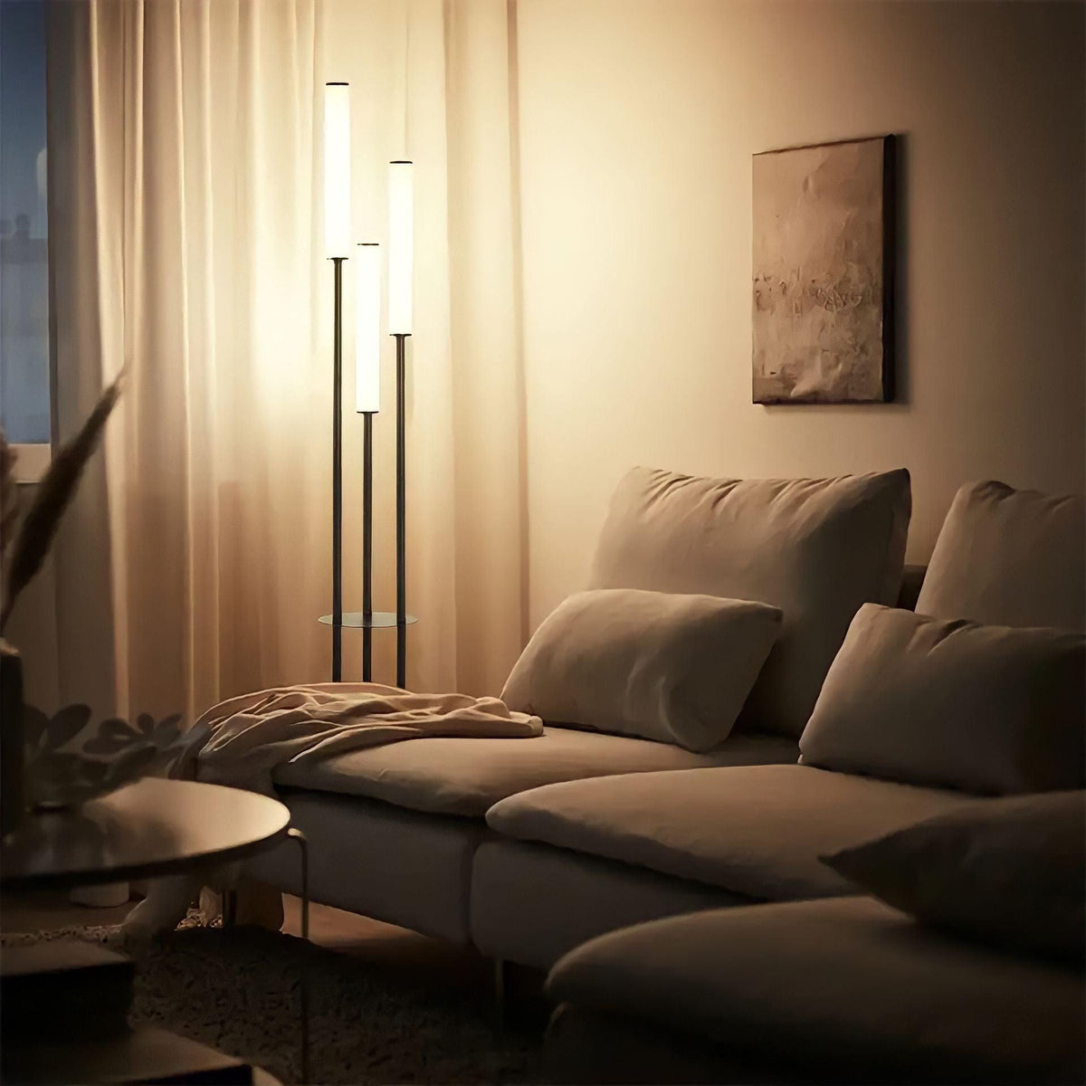 Modern Three Light LED Floor Lamp with Tall Tube Shades and Stepless Dimming
