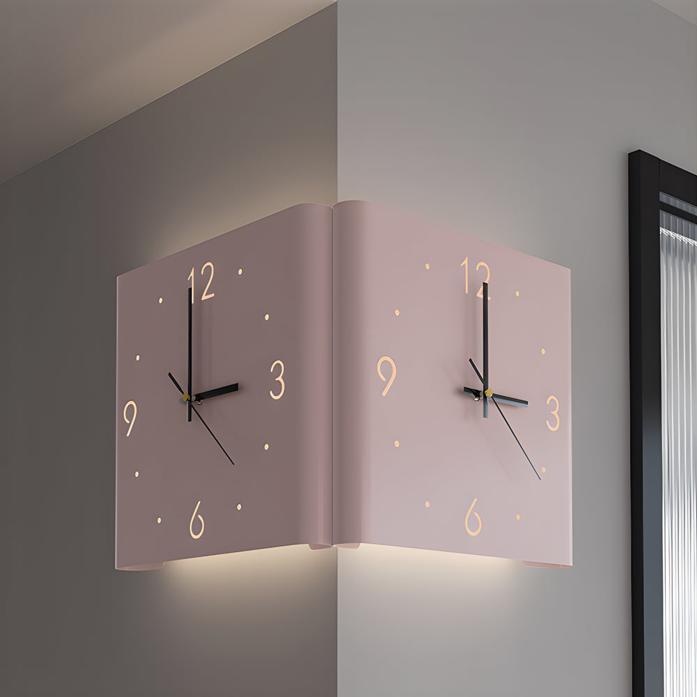 Corner Wall Clock Wall Sconce with Backlit LED Light