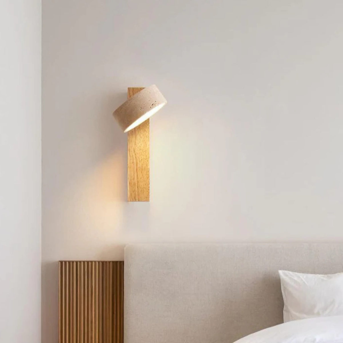 Modern Wood Wall Sconce with Rotating Round Shade and Bulb Included