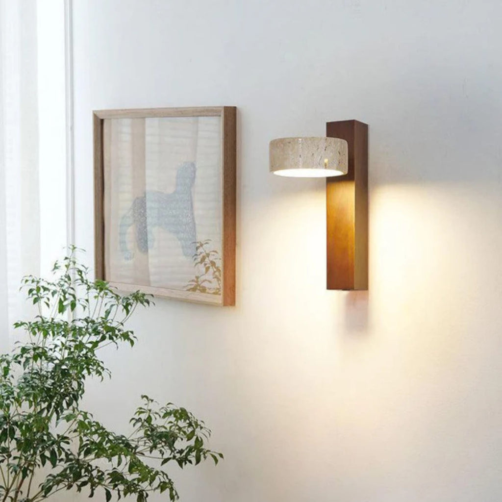Modern Wood Wall Sconce with Rotating Round Shade and Bulb Included