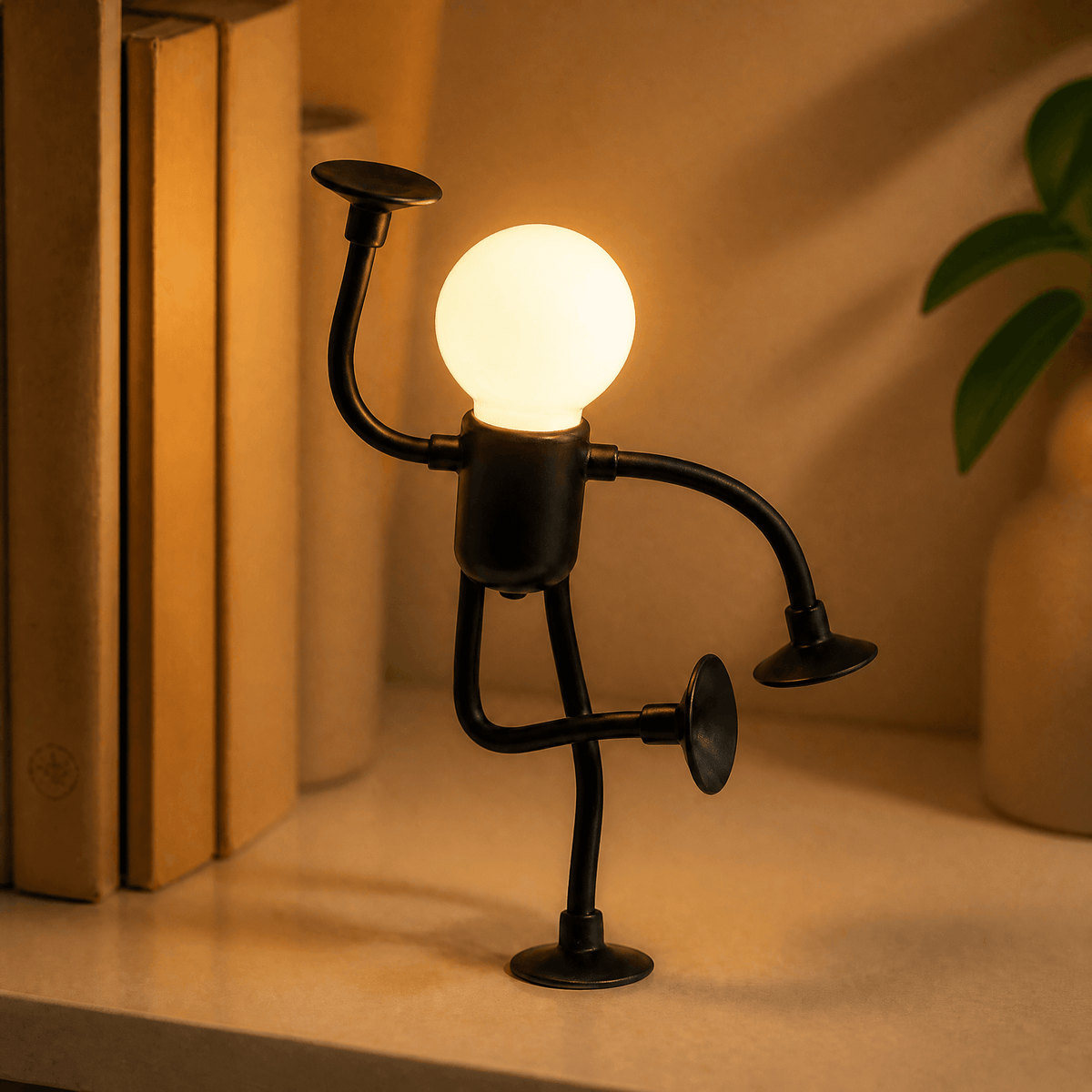 Battery Operated Bendable Figure LED Night Light with Suction Cup Feet