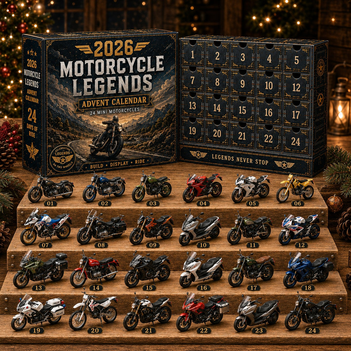 Motorcycle Advent Calendar with Collectible Mini Motorbike Models