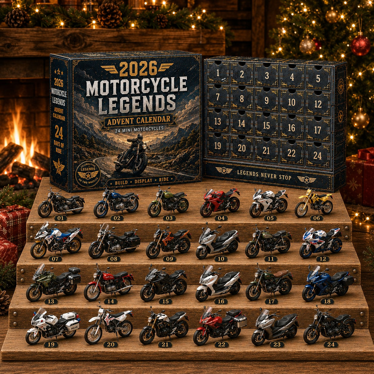 Motorcycle Advent Calendar with Collectible Mini Motorbike Models