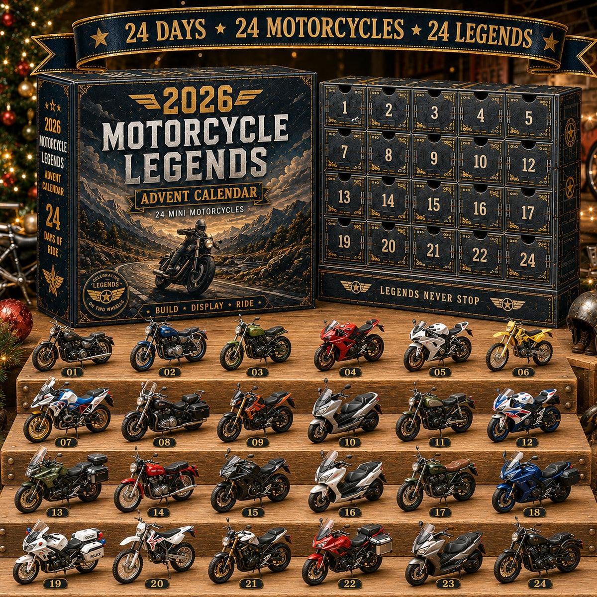 Motorcycle Advent Calendar with Collectible Mini Motorbike Models