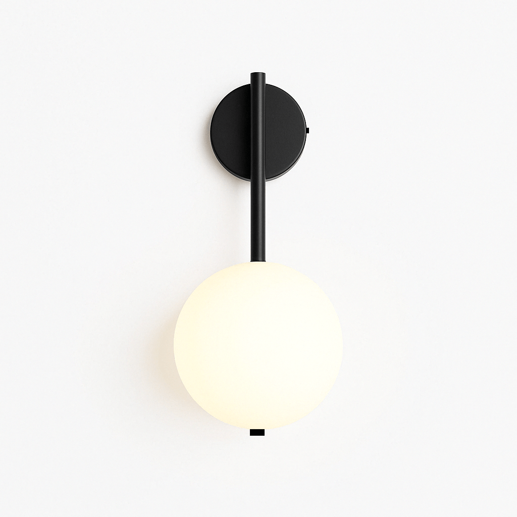 Modern Globe Wall Sconce with Slim Stem and Round Backplate