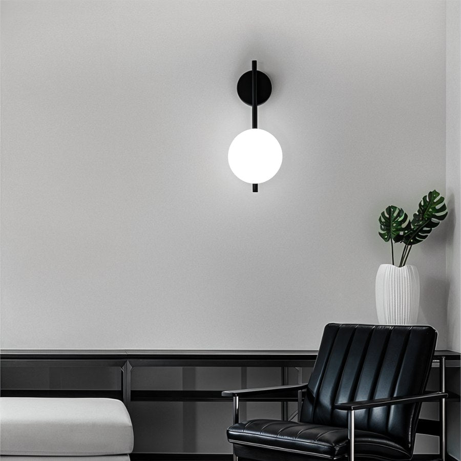 Modern Globe Wall Sconce with Slim Stem and Round Backplate