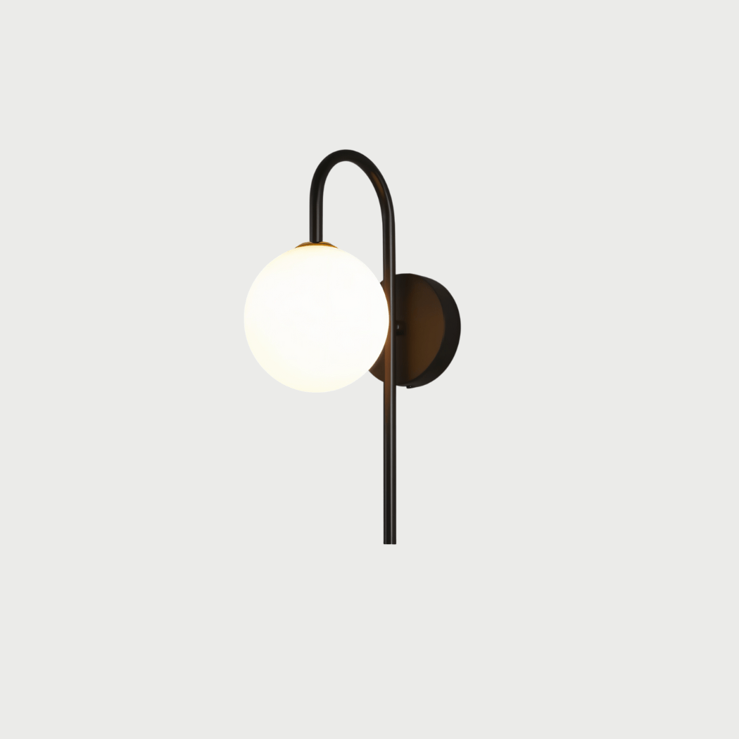 Modern Globe Wall Sconce with Slim Stem and Round Backplate