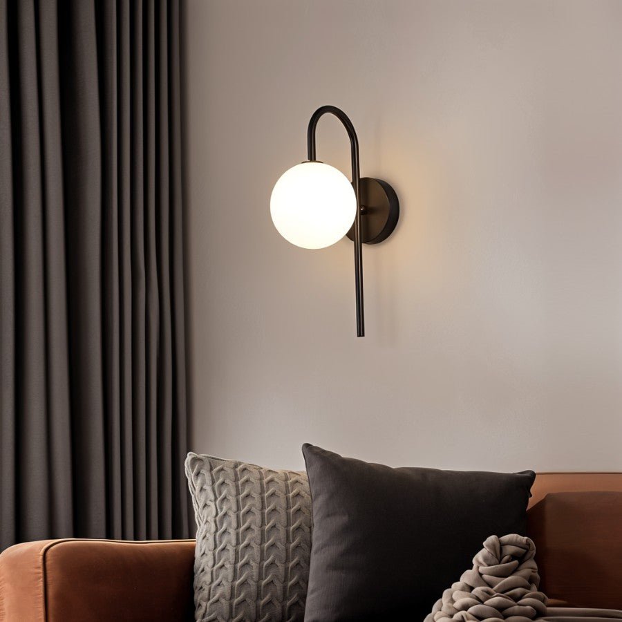 Modern Globe Wall Sconce with Slim Stem and Round Backplate