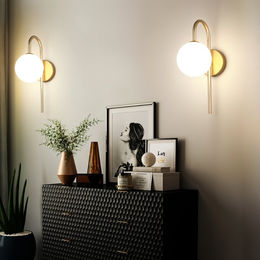 Modern Globe Wall Sconce with Slim Stem and Round Backplate