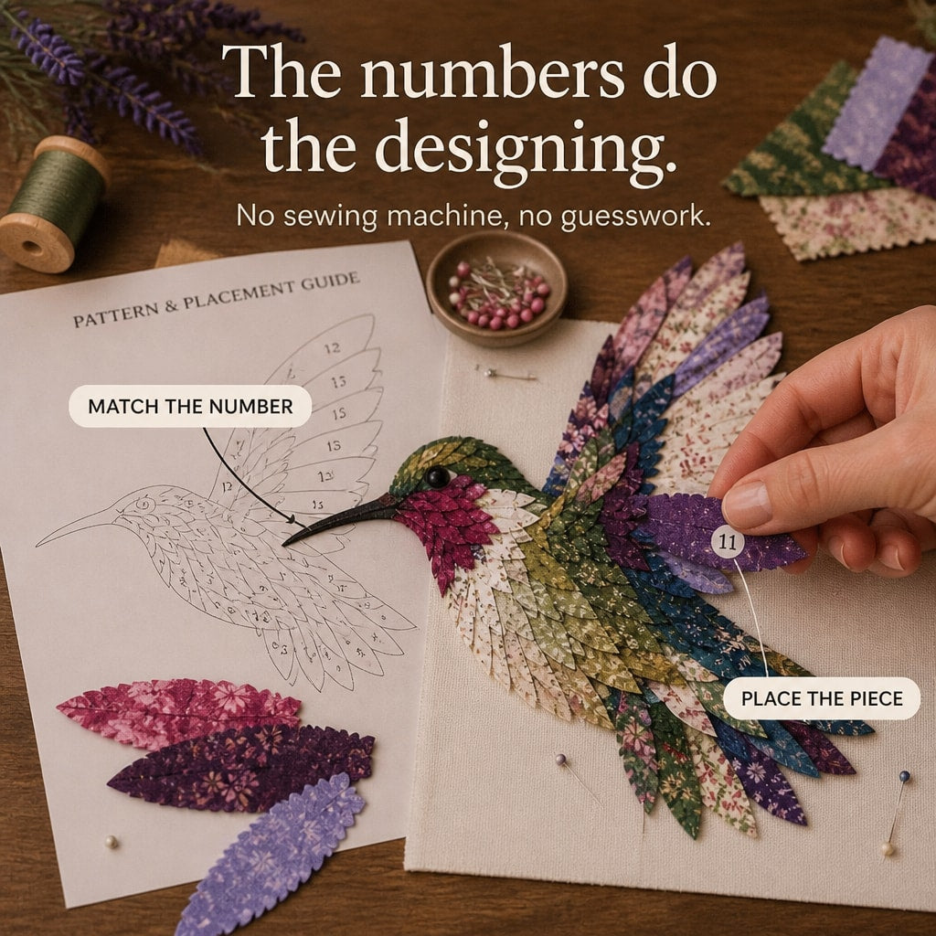 No Sew Layered Fabric Patchwork Bird Craft Kit with Numbered Guide