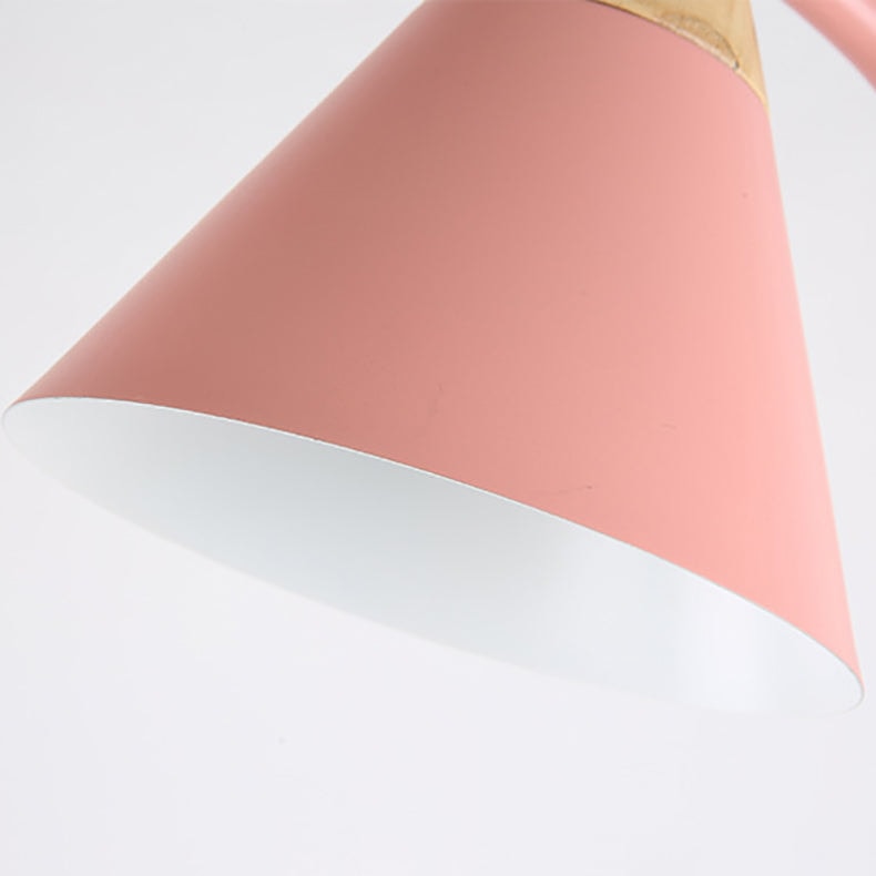 Nordic Macaron Floor Lamp with Cone Metal Shade and Wood Accent for Reading
