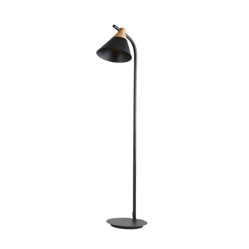 Nordic Macaron Floor Lamp with Cone Metal Shade and Wood Accent for Reading