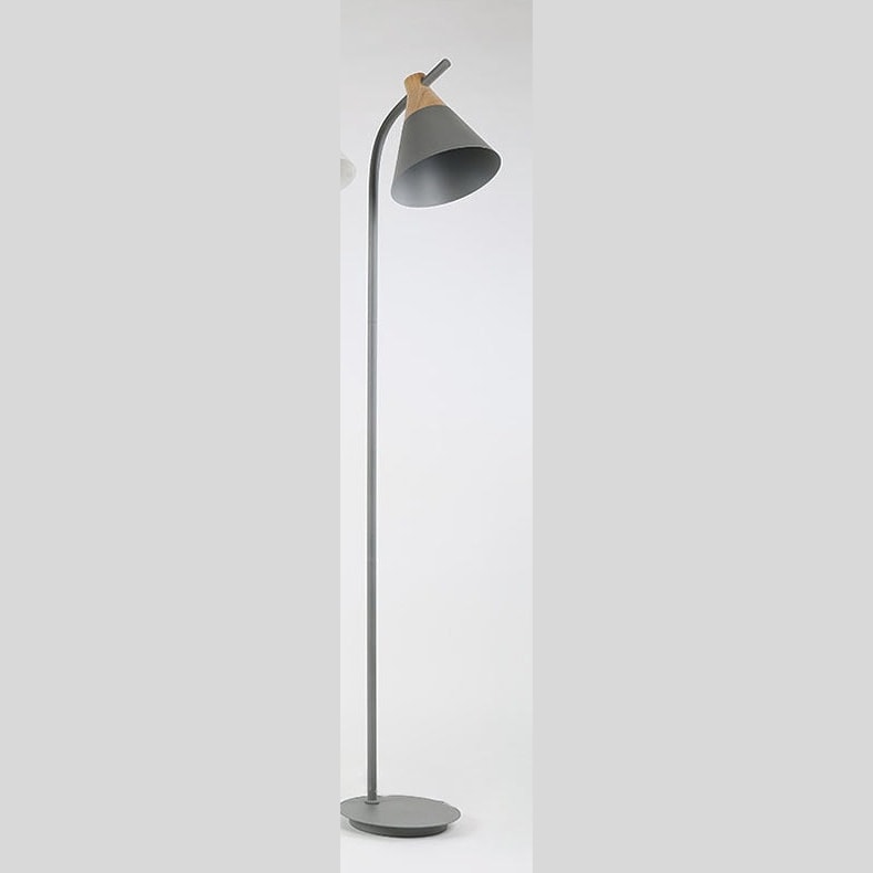 Nordic Macaron Floor Lamp with Cone Metal Shade and Wood Accent for Reading