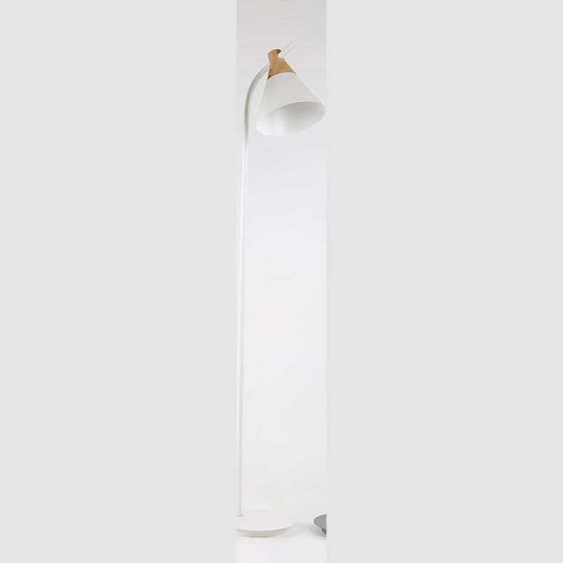 Nordic Macaron Floor Lamp with Cone Metal Shade and Wood Accent for Reading