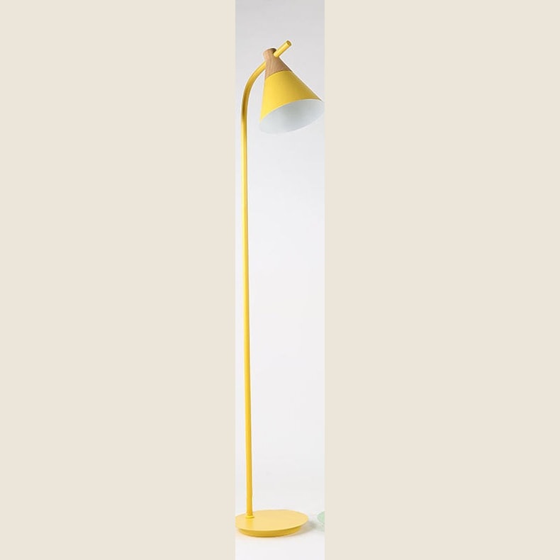 Nordic Macaron Floor Lamp with Cone Metal Shade and Wood Accent for Reading
