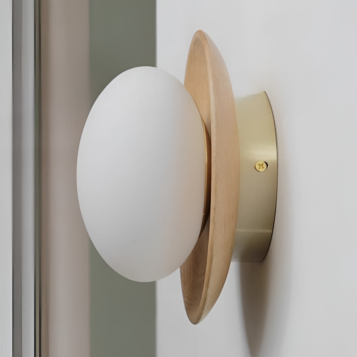 Nordic Wood Wall Sconce with Frosted Glass Globe Shade for Bedroom