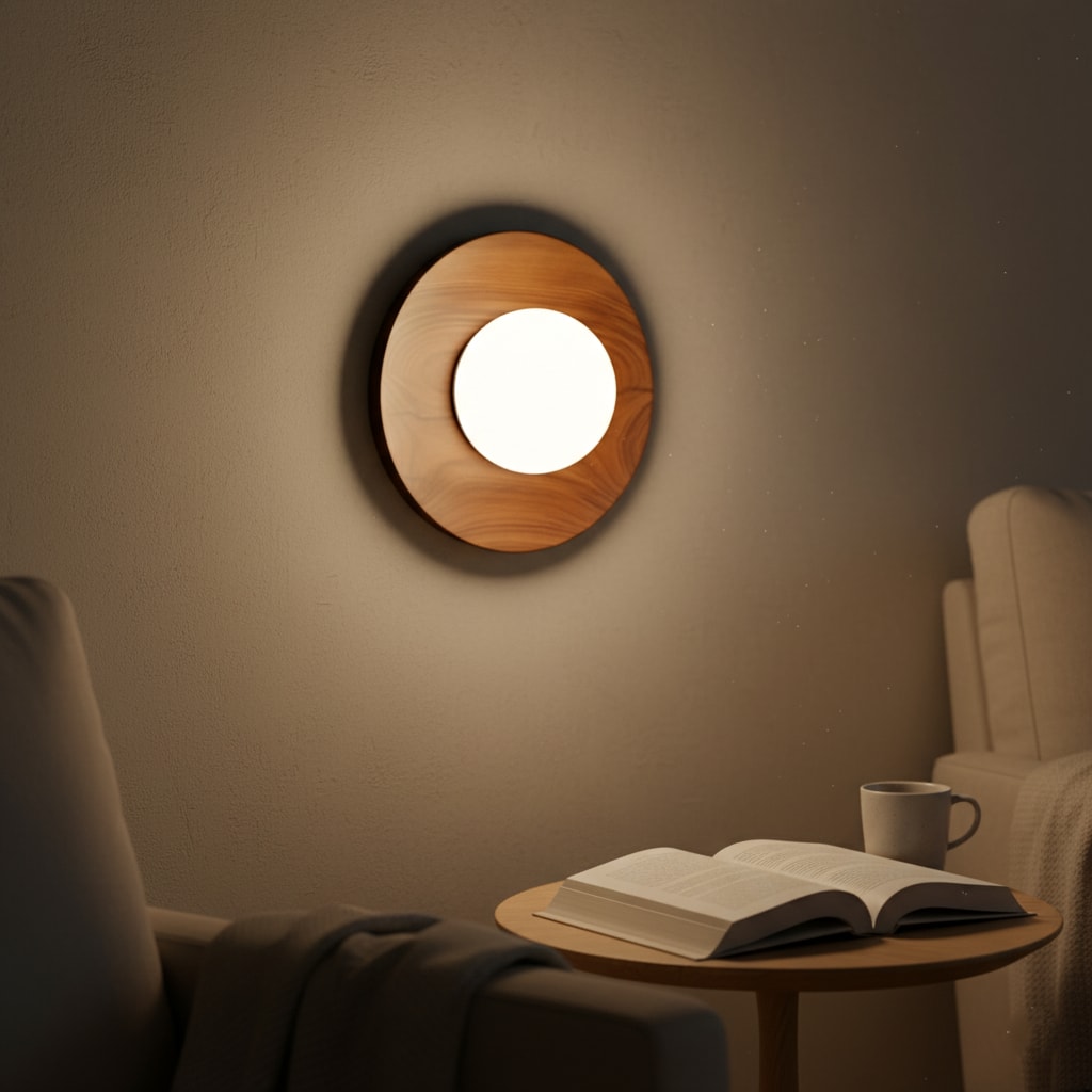 Nordic Wood Wall Sconce with Frosted Glass Globe Shade for Bedroom