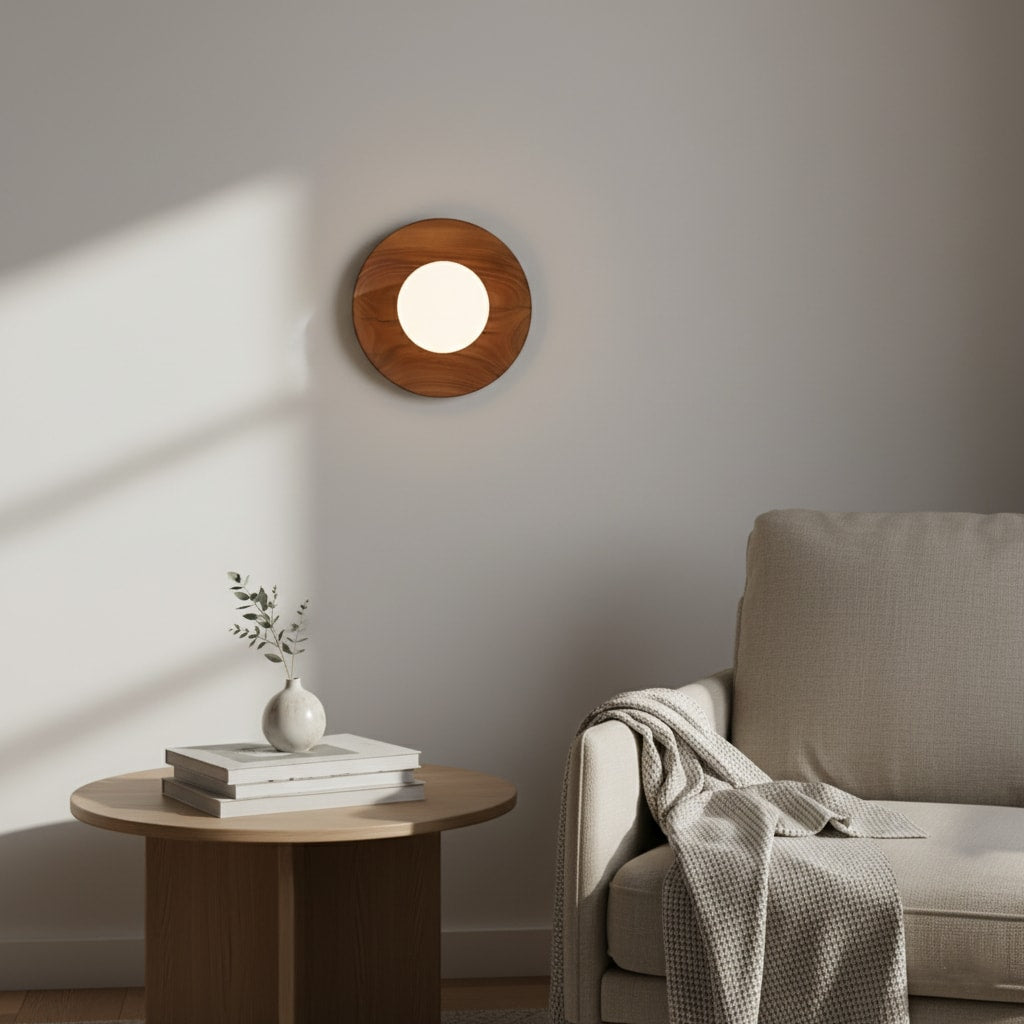 Nordic Wood Wall Sconce with Frosted Glass Globe Shade for Bedroom