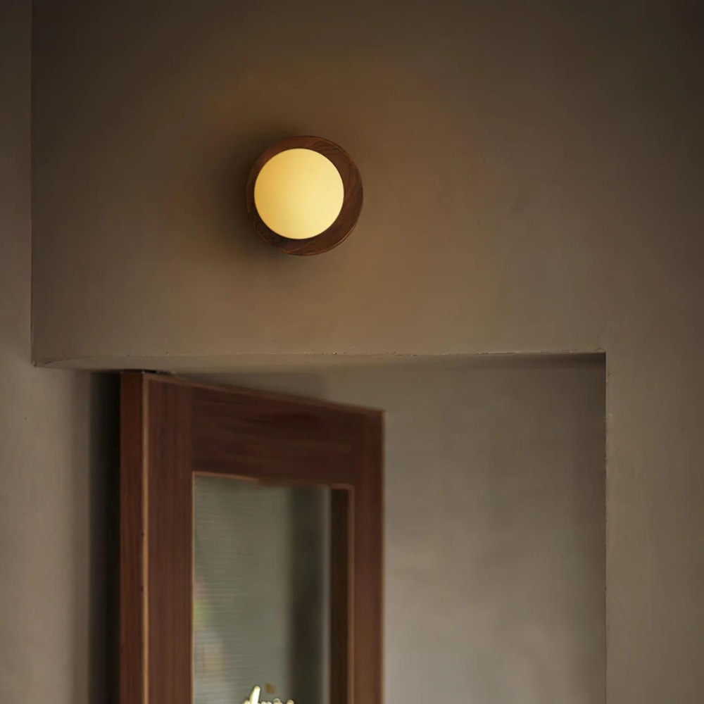 Nordic Wood Wall Sconce with Frosted Glass Globe Shade for Bedroom