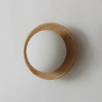 Nordic Wood Wall Sconce with Frosted Glass Globe Shade for Bedroom