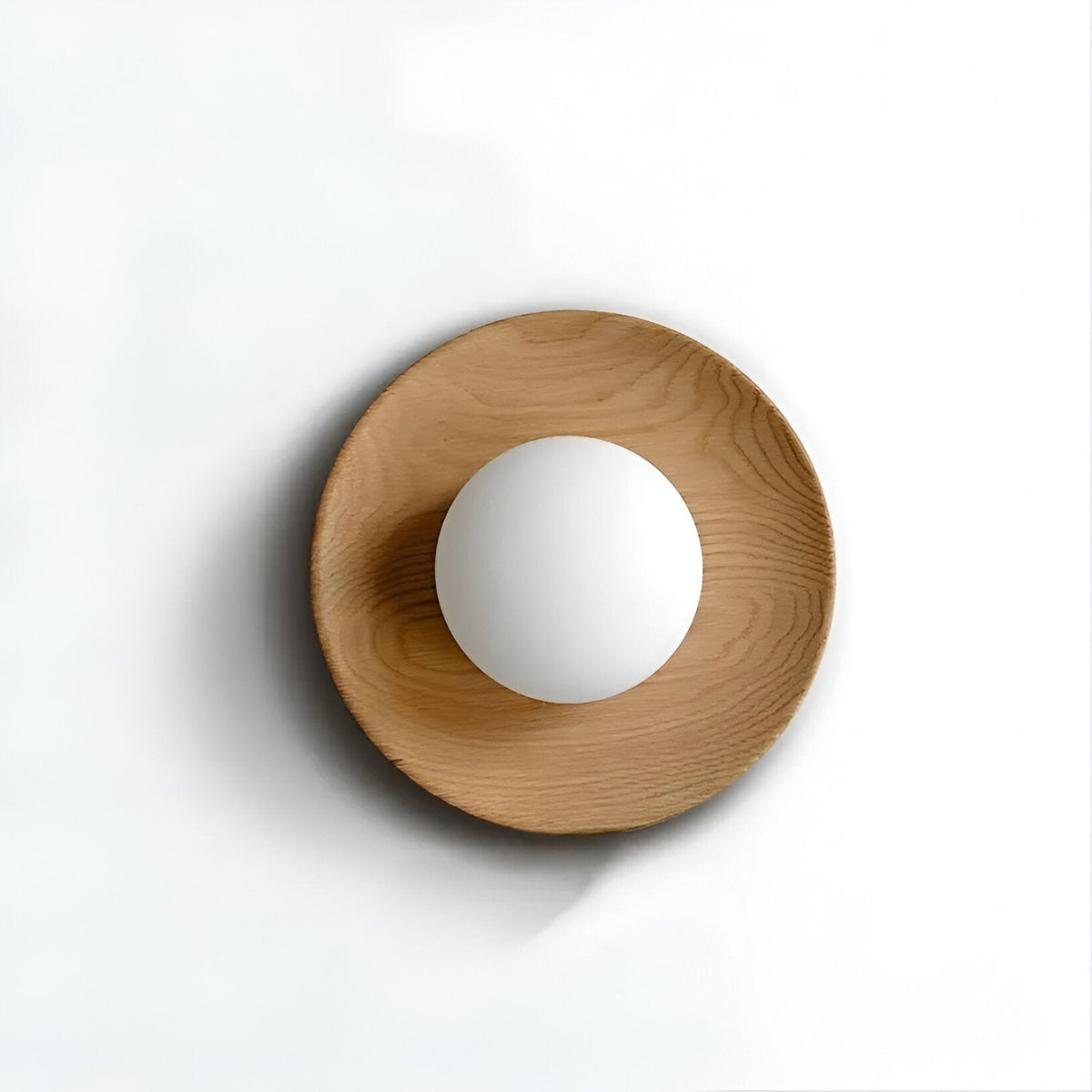Nordic Wood Wall Sconce with Frosted Glass Globe Shade for Bedroom