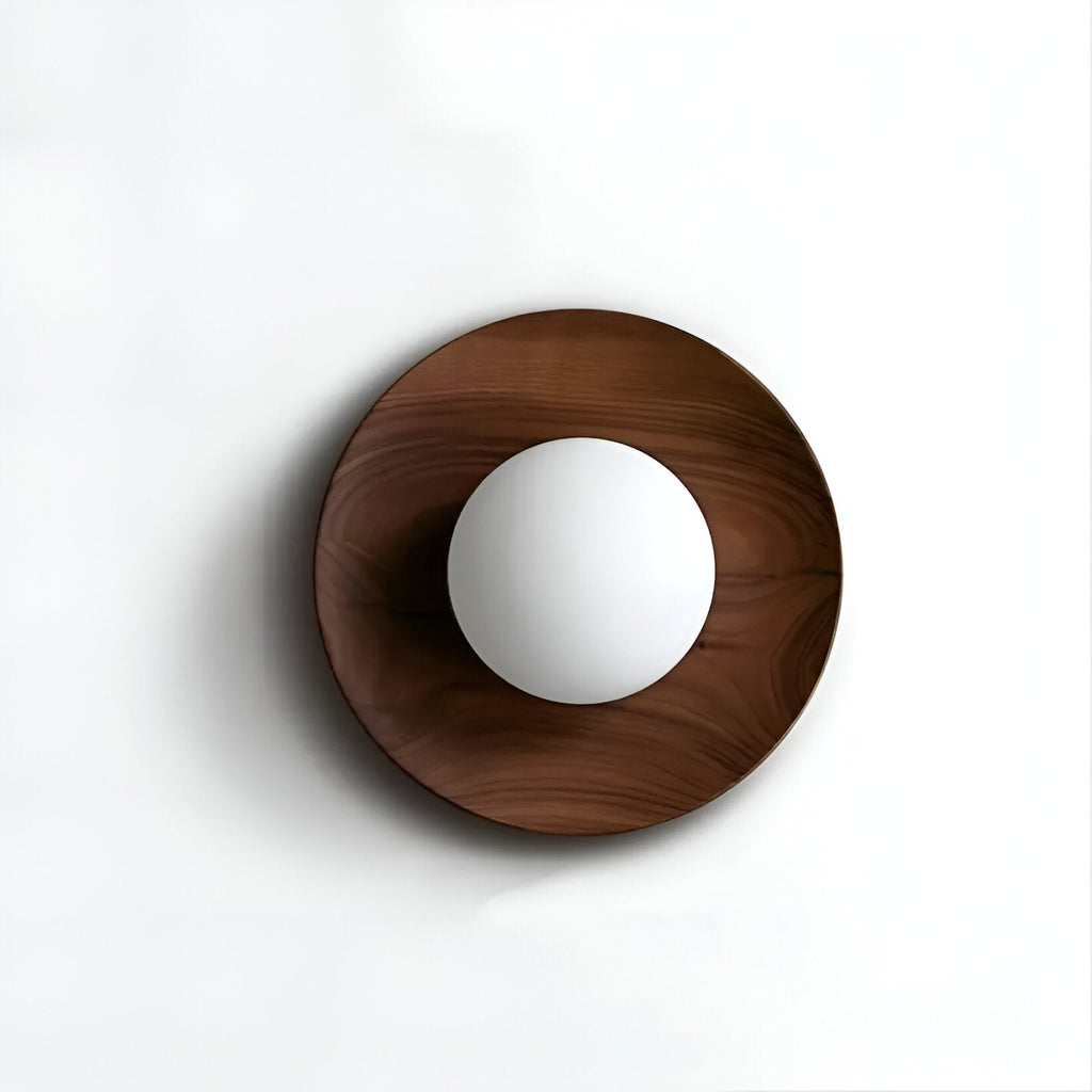 Nordic Wood Wall Sconce with Frosted Glass Globe Shade for Bedroom