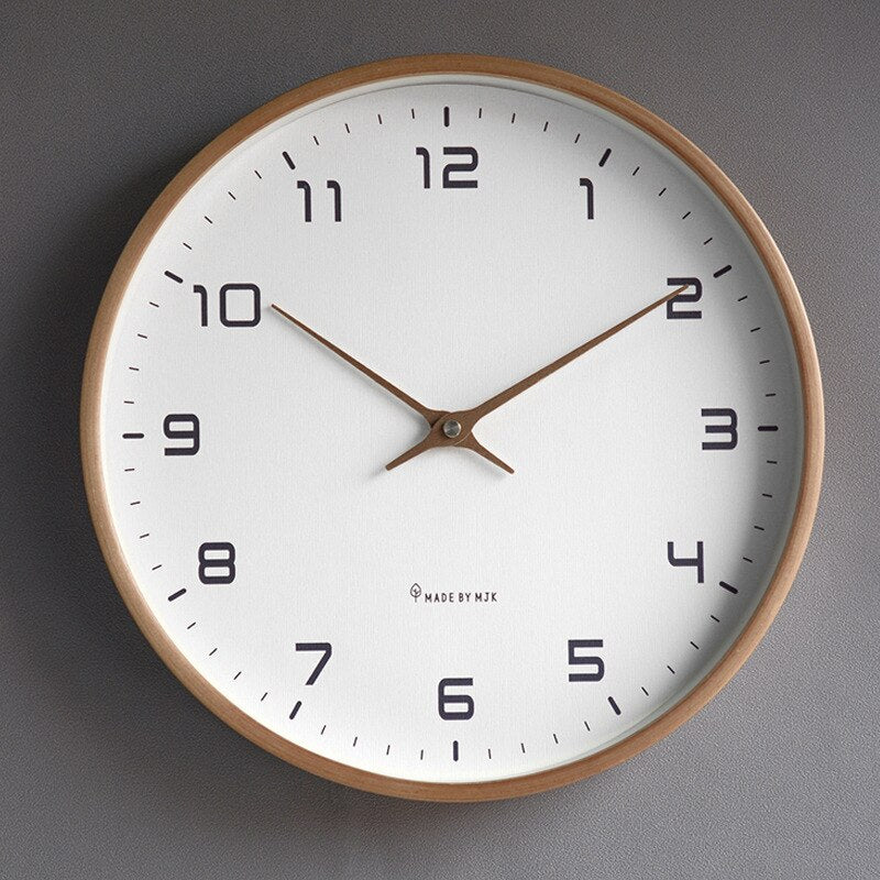 Silent Wooden Wall Clock Scandinavian Minimalist Solid Wood Frame Non-Ticking Sweep Movement for Living Room and Bedroom