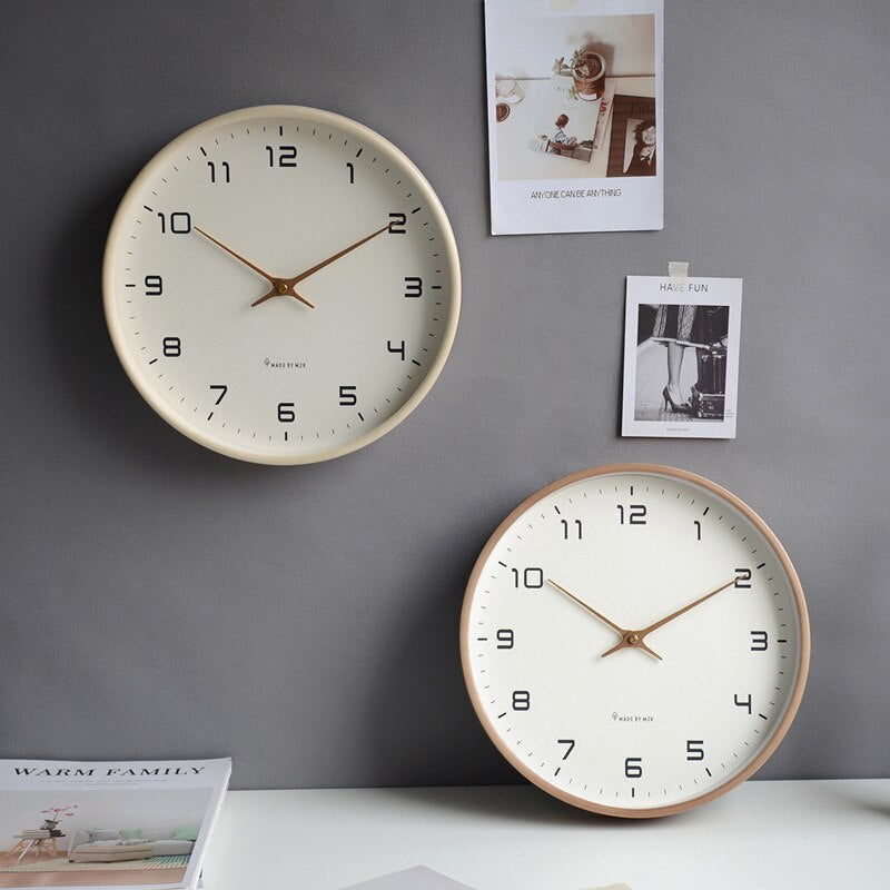 Silent Wooden Wall Clock Scandinavian Minimalist Solid Wood Frame Non-Ticking Sweep Movement for Living Room and Bedroom