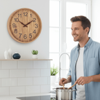 Silent Wooden Wall Clock Round Non-Ticking Battery Operated Wood Grain Clock with Large Numbers for Living Room Kitchen and Bedroom