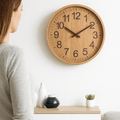 Silent Wooden Wall Clock Round Non-Ticking Battery Operated Wood Grain Clock with Large Numbers for Living Room Kitchen and Bedroom