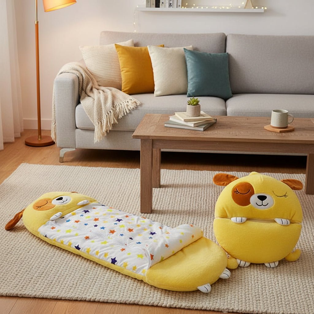 Kids Sleeping Bag with Stuffed Animal Pillow Convertible Plush Sleeping Bag for Children Soft Animal Sleepover Bag with Zipper for Girls and Boys