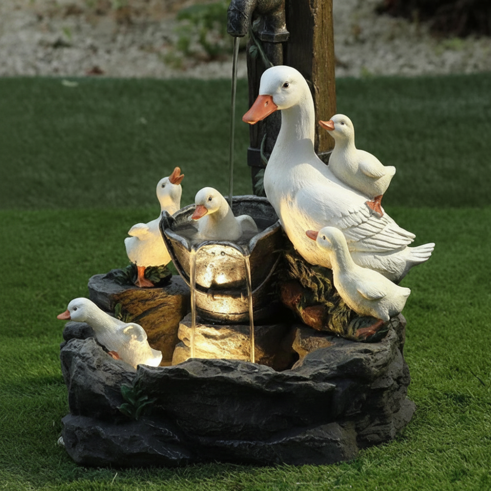 Outdoor Fountain Birdbath Solar Garden Water Feature Resin Animal Figurine Fountain with Pump for Patio Balcony and Lawn