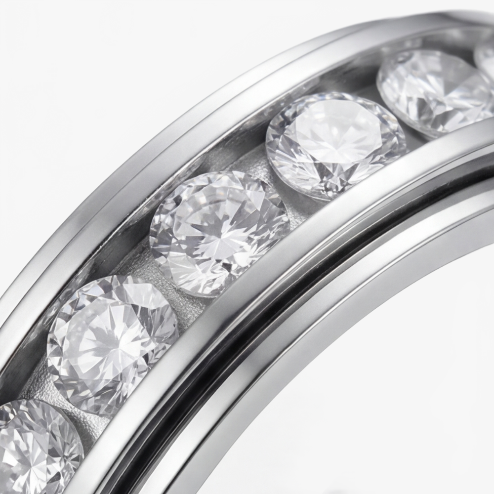 Zirconia Spinner Ring in Polished Titanium Steel with Rotating Band