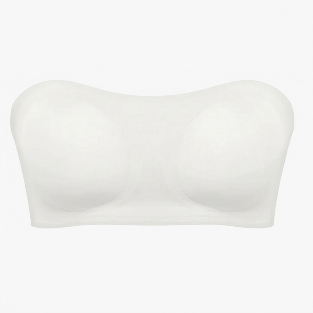Strapless Wireless Bra with Crossover Back Band and Side Closure